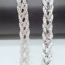 1 Yard Sparkling Crystal Braided Ribbon Rhinestone Trimmed Silver Chain Bridal Wedding Dress Shoes Decoration Accessories - Silver - View 10