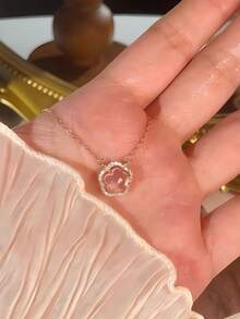 1件优雅女士珠宝，浪漫樱花项链，奢华小众设计玫瑰金锁骨链，派对礼物，适合日常佩戴 - 玫瑰金 - 查看 3