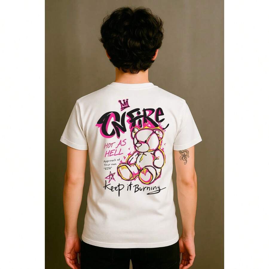 On Fire Hot As  Streetwear Shirt Blouse Unisex Men Women 100% Cotton Top Premium Streetwear New Arrival Fast Shipping Various Colors!! Plus Size - 白色 - 查看 1