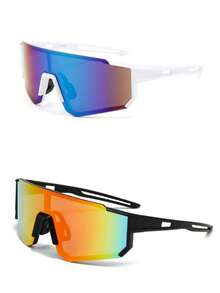2pcs Y2K Style Plastic Sports Cycling Wrap-Around Fashion Glasses For Men, Suitable For Daily Wear, Photography, Shopping, Cycling, Skiing, Etc.