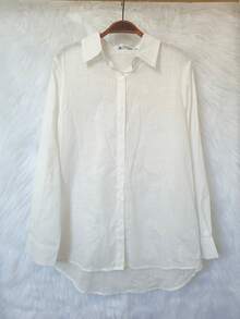 Camisa linho Manga Longa Feminina - Branco 2 - Visão 2