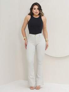 Women's Flare Jeans, High Waist, Bell Bottom - 香檳色 - 查看 4