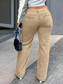 Celana Jeans Wanita Model Lurus yang Populer, Kasual, dan Serbaguna untuk Semua Gaya - Khaki - View 6