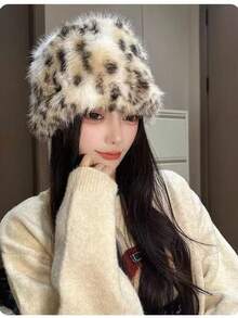 Neue Ankunft modischer vielseitiger schicker koreanischer Version Leopardenmuster Kunstpelz Fischerhut, Frauen Herbst/Winter personalisierter Ohrenschutz Fischerhut