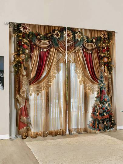 一套圣诞礼物，包含雪人、驯鹿、圣诞树图案的装饰薄纱窗帘，半透明但不透光，适用于客厅、卧室、门帘、厨房，具有降噪功能，是圣诞节的理想装饰。这款薄纱窗帘（120克面料）可用于家居装饰、圣诞装饰、房间装饰等。