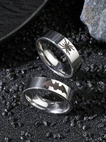 2pcs Halloween Jewelry Goth Stainless Steel Ring Bat Pattern Spider Pattern Gothic Style Suitable For Everyday Wear Holiday Gift Halloween Couple Rings - 2pc Ring - View 5