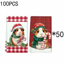 1 set/2 piezas/100 piezas Toallas de cocina y paños de cocina con estampado de hámster navideño, adecuados para decoración de interiores en restaurantes, cocinas, baños, decoración de fiestas, regalos navideños y pueden ser entregados como regalos de Navidad