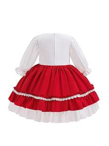 Váy phù dâu tay dài nhiều màu cho bé gái, thích hợp cho các bữa tiệc - Đỏ - Xem 5