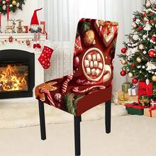 1/4/5/6/7/36 pièces Tasse rouge de Noël avec motif flocon de neige, remplie de boisson chaude et de guimauve, entourée de canne en bonbon, bonhomme en pain d'épices, cadeau de Noël, ensemble de housse de chaise imprimée de branche de pin, convient pour la maison, le restaurant, l'hôtel, idéal pour la décoration quotidienne moderne. Nappe carrée, housse de chaise élastique lavable.