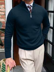 Vintage Style Versatile Turtleneck Sweater For Men - Teal Blue - View 2