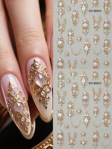 2 miếng dán móng tay hình totem phong cách Bohemian đính đá quý - Thiết kế hoạt hình dập nổi 5D với đá quý màu hồng và trong suốt, kiểu dáng thanh lịch phong cách Y2K cho trang trí đám cưới, quà tặng lễ hội cho phụ nữ và các cô gái. - Nhiều màu - Xem 11