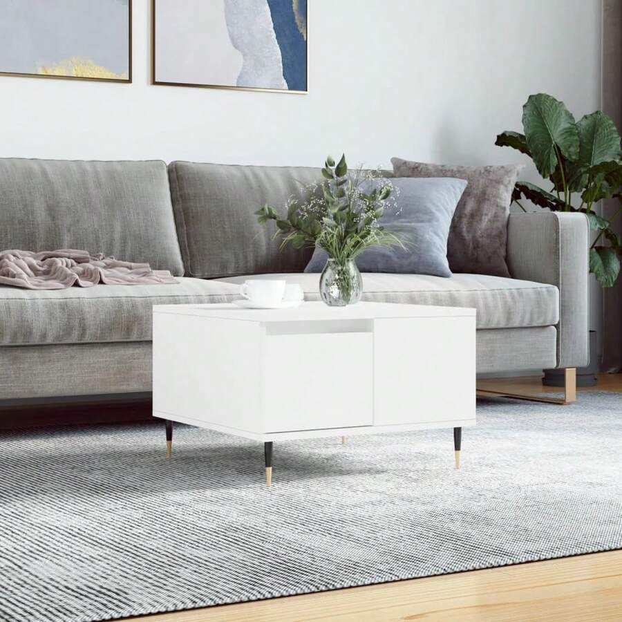 Coffee Table White 55x55x36.5 Cm Engineered Wood - White - View 1