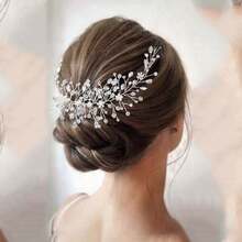 1pc Diamond Bride Pearl Rhinestone Wedding Hair Accessory, Unique Wedding Hair Comb Valentine's Day Accessories - Silver - View 1