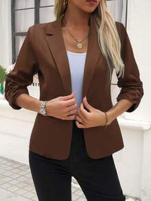 2026 Early Spring Curated Collection Women's Vestidos De Fiesta Elegantes Christmas Outfit Winter Clothes For Women Casual Blazers Open Front Long Sleeve Work Office Suit Jackets Blazer Business Casual Outfits Clasi Solid Color Casual Jacket With Gathered Cuffs, Spring & Autumn,Teacher Outfits For Women Ruched-Sleeve Statement Outerwear,Elegant Commute Blazer Vibrant Statement Style,Polished Retro Vibe,Everyday Eye-Catching Piece Tailored Waist-Fitted Silhouette,Ruched-Sleeve Detail,Minimalist Lapel Collar Basic-Item Color-Contrast Pairing,Dual Office-Date Wear,High-Saturation Hue To Elevate Looks Ruched-Sleeve Design Detail,Tailored Slightly Waist-Fitted,Minimalist Button-Free Silhouette Basic Pieces Balance Bold Hues,Blazer + Casual Wear Mix-And-Match,Office-Date Scene Transition - màu nâu - Xem 5