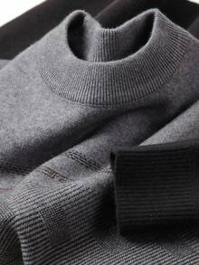 Jersey de cuello redondo grueso para hombre, suéter de punto jacquard de estilo casual de negocios de manga larga, adecuado para usar en capas o como prenda exterior, con estampado de cuadros y rayas, para otoño/invierno