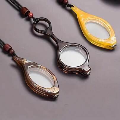 1pc Portable Foldable Magnifier Pendant Necklace - Floral Theme, Lightweight, With 200° Lens, No Battery Required, Odorless, Resin Frame, Suitable For Men And Women