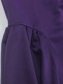 Plus Size Women's Autumn Solid Color Knit Fabric Ruffle Tie Waist Zipper Closure A-Line Skirt, Suitable For All Seasons - Purple - View 8