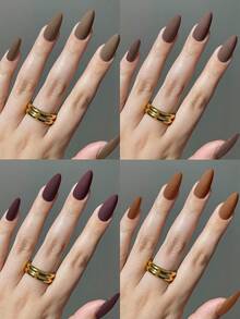 96片（4色）哑光杏仁形亚克力美甲贴纸，完美贴合，包含1瓶凝胶胶水和1把指甲锉，适合秋冬季节、日常佩戴和派对美甲。 - 彩色 - 查看 3