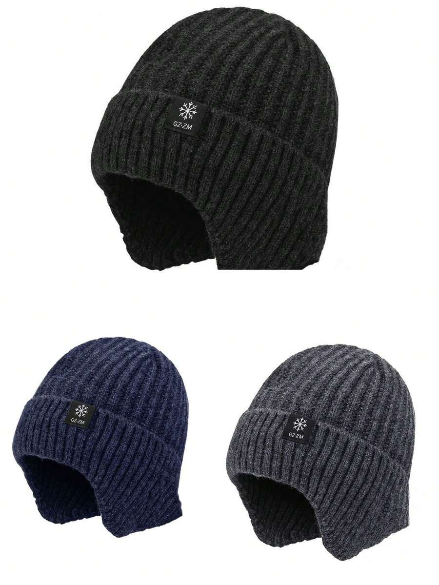 1pc Men's Winter Warm Ear Protection Beanie Hat, Knitted Knitted Cap Men's Winter Clothing