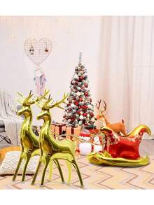 3pcs Christmas Balloons Set, Christmas Foil Balloons Reindeer Balloon Santa's Sleigh Mylar Balloons For Holiday, 4D Elk Set, Inflatable Standing Reindeer, Christmas Sleigh Inflatable Balloons For Xmas New Year Party Decorations, Suitable For Indoor Outdoor Garden Yard Decor, Christmas Party Decorations