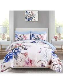 7 Pieces Purple Floral Comforter Sets Full Queen King Bed In A Bag,Elegant Flower Comforter With Sheet Set, Soft Microfiber Bedding Set For Wedding Items,Valentines Day Home Bed Room Decor,Mothers Day Gift,All Season - 藍色 - 查看 9