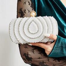 AIBBYDAR 女士晚装包，复古白珍珠女士晚装手拿包，手工串珠和水钻装饰钱包，优雅礼服包，适合婚礼、晚会、派对、节日聚会的单肩包