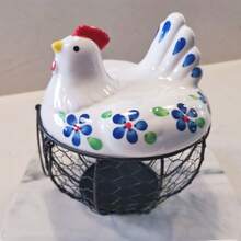 Zazumi Egg Basket 1pc Chicken Egg Holder, Fresh Egg Storage Basket Countertop,Decorative Ceramic Lid With Wire Basket,Holds 2 Dozen Egg - Multicolor - View 16