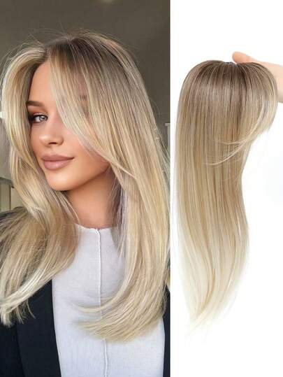 Aplicación de cabello con capas largas y flequillo para mujeres con cabello ralo - Apósitos de 20 pulgadas con puntas ligeramente rizadas - Fibra sintética, fácil de usar