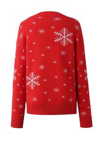 Sweater Christmas Snowflake Happy Sparrow Red Women's Autumn/Winter