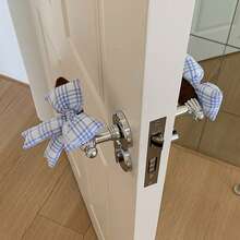 1pc Bow Door Handle Protective Cover Checkered Bow With Knitted Handle Anti-Collision Cover Anti-Static Door Handle Cover With Warmth Crash Pad For Winter Room Home Decoration