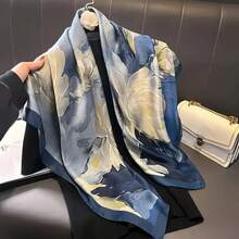 35.43inch Blue Printed Square Scarf, Fashionable Slim Satin Shawl, Summer Women's Headscarf - Màu xanh - Xem 1