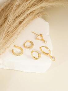 5pcs Elegant Cubic Zirconia Teardrop Pendant Hoop Earrings Set, Suitable For Women Daily Wear, Dates, Parties - Yellow Gold - View 2