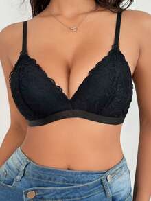 Biustonosz ciążowy z koronkowym wykończeniem w jednolitym kolorze, bez wypełnienia