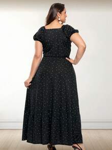 Vestido Longo com Mangas Bufantes – Moda Plus Size - Preto e Branco - Visão 2