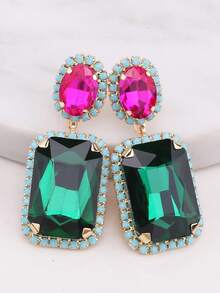 ACEHLN Copper Alloy Claw Shape Welded, Rhinestone Rectangle Pendant Earrings