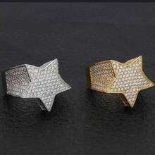 New Hip-Hop Full Diamond Micro-Inlaid Zirconia Five-Pointed Star Ring European And American Men's Jewelry - 金色 - 查看 2