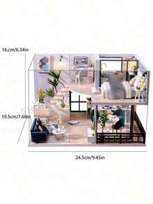 1件2026新款迷你公寓屋，带防尘罩，房间卧室装饰，含家具，DIY手工组装模型，木制工艺3D拼图玩具，生日/圣诞礼物 - 款式随机 - 彩色 - 查看 6