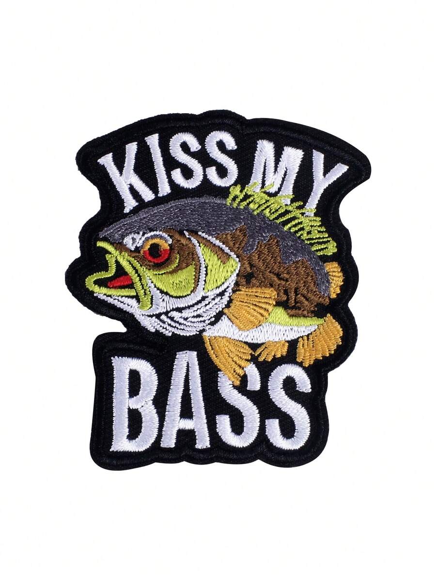 1PC Kiss My Bass Patch Funny Fishing Meme Embroidered Iron On - Multicolor - View 1
