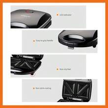 SOKANY 08112 三明治机，家用早餐机，集成面包烘烤和烧烤功能，不含 PFAS 的不粘涂层，不锈钢电三明治烤面包机，适用于法式吐司、烤奶酪、煎蛋卷，小巧易收纳，多功能家用加热