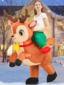 趣味充气圣诞鹿男女成人服装，适合圣诞节、主题派对和社交媒体 - 彩色 - 查看 5