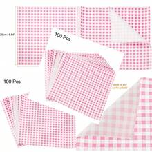 HARFINGTON 100pcs Square Checkered Wax Paper Sheets 9.84" X 9.84" Oilabsorbing Dry Food Wrapping Paper For Sandwiches Baking Picnics Bread Hamburgers Pink - 984inchx984inch - View 1