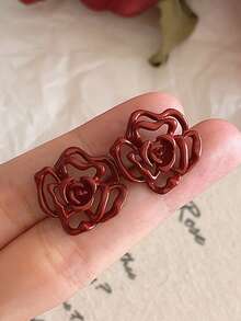 1 Pair Vintage Elegant Red Rose Flower Pattern Stud Earrings, Suitable For Women To Wear On Vacation, Party, Holiday, Couple Date, Birthday Gift, Mother's Day Gift