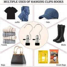 16CS Portable Clothes Hook Clips, Laundry Hooks, Stainless Steel Hanging Clothes Clips, Clip Hanger Rack For Wardrobes, Travel, Socks, Pants, Hats, Towels, Etc. (Black) - 黑色 - 查看 3