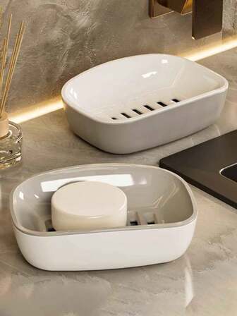 1 pieza Plato de jabón multifuncional con textura, caja de jabón de lujo para el baño del hogar con tapa, soporte de jabón de lujo de doble capa