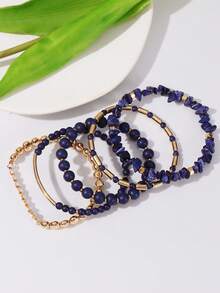 BOCAR 5pcs/Set Boho Copper Chained Bead & Faux Turquoise Bracelets, Suitable For Women Holiday & Daily Wear - Set - View 17