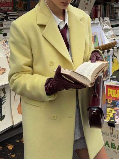 2026 New Women's Regular Fit Wool Blend Blazer Jacket, Double-Breasted Button Design, Notched Lapel Long Sleeve Coat, Warm, Solid Color, Autumn/Winter, Casual, Office, Elegant, Academic Style, Suitable For Spring/Summer