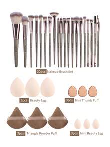 MAANGE 20/25/32件套专业化妆刷套装，柔软刷毛，方便携带，包含粉底刷、眼影刷、眉刷、遮瑕刷、修容刷、1个洗脸刷蛋和3个三角粉扑，旅行化妆刷套装，化妆刷套装，化妆刷套装，全套化妆刷，化妆刷套装，全套化妆工具，化妆刷套装，化妆刷套装，化妆礼盒套装 - 香檳色 - 查看 5