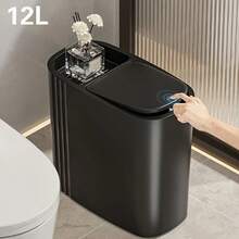 12-Liter Stylish Black Trash Can (One-Touch Push-Button Lid) Features A One-Touch (Push-Button) Lid, Silent Closing, And Odor-Proof Sealing Design. Constructed From Durable Plastic With A Sturdy Build, It Is Powder-Coated For Easy Cleaning And Maintenance. Its Space-Saving Elliptical Design Combines Modern Aesthetics, Making It Suitable For Homes, Bedrooms, Kitchens, Bathrooms, Laundry Rooms, Children's Rooms, Dormitories, Offices, And Commercial Spaces. This Compact Trash Can Serves As Both A Practical Waste Management Solution And A Decorative Office Supply - màu đen - Xem 1