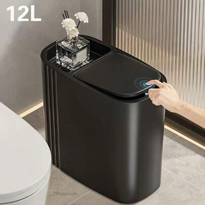 12-Liter Stylish Black Trash Can (One-Touch Push-Button Lid) Features A One-Touch (Push-Button) Lid, Silent Closing, And Odor-Proof Sealing Design. Constructed From Durable Plastic With A Sturdy Build, It Is Powder-Coated For Easy Cleaning And Maintenance. Its Space-Saving Elliptical Design Combines Modern Aesthetics, Making It Suitable For Homes, Bedrooms, Kitchens, Bathrooms, Laundry Rooms, Children's Rooms, Dormitories, Offices, And Commercial Spaces. This Compact Trash Can Serves As Both A Practical Waste Management Solution And A Decorative Office Supply
