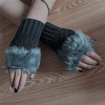 1 pereche mănuși fără degete pentru femei, mănuși calde cu căptușeală termică, tricotate, pentru ecran tactil, pentru toamnă/iarnă